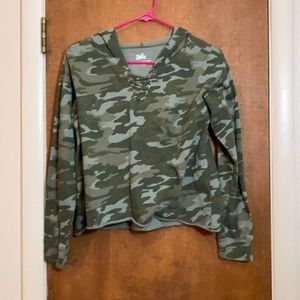 camouflage crop top, colors dark green light green. size 14 girls